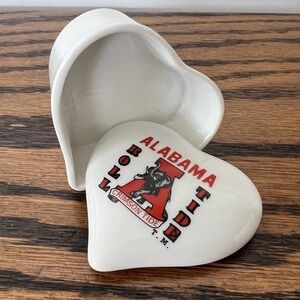 University Of Alabama Ceramic Heart Shaped Trinket Box Keepsake Collectible